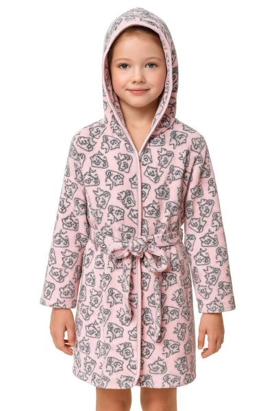 Εικόνα της Galaxy Ροζ Fleece Σταυρωτή Εμπριμέ Παιδική Ρόμπα.