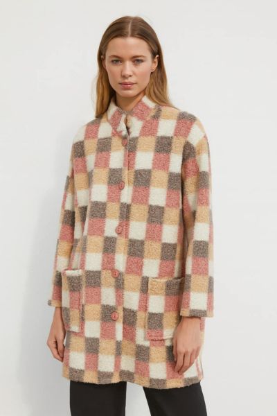 Εικόνα της Passion Fleece Καρό Ρόμπα Ροζ/Μπεζ Κουμπωτή Γυναικεία.