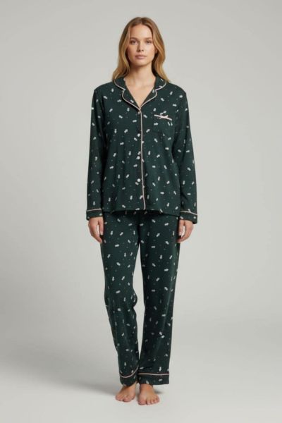 Εικόνα της Little Unicorn Κυπαρισσί Φούτερ Κουμπωτή Εμπριμέ Γυναικεία Πιτζάμα.
