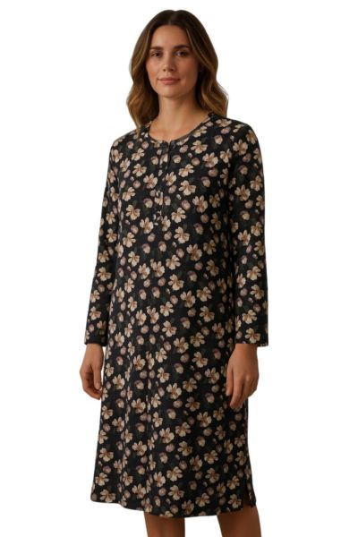 Εικόνα της Passion Μαύρο Φλοράλ Γυναικείο Νυχτικό Με 4 Κουμπιά.