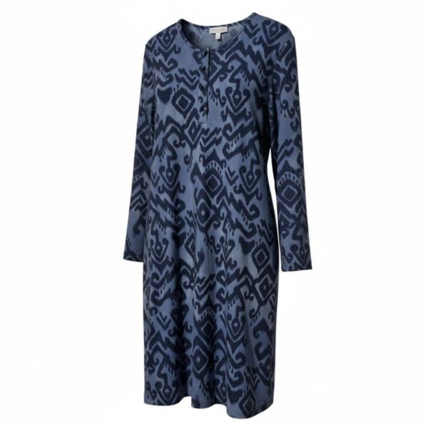 Εικόνα της Passion Μπλε Εμπριμέ Γυναικείο Νυχτικό Με 4 Κουμπιά.