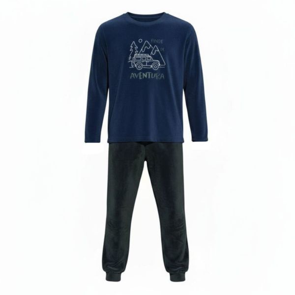 Εικόνα της Dark Elephant Fleece Χνουδωτή Μπλε/Κυπαρισσί Ανδρική Πιτζάμα.