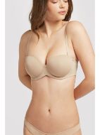 Εικόνα της Μπεζ γυναικείο σουτιέν strapless, με μπανέλα και ελαφριά επένδυση. Περιέχει μπεζ ράντες.