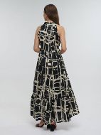 Εικόνα της Ble Resort Collection Μακρύ Αμάνικο Μαύρο Χρυσό Φόρεμα.