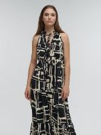 Εικόνα της Ble Resort Collection Μακρύ Αμάνικο Μαύρο Χρυσό Φόρεμα.