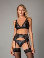 Εικόνα της Milena μαύρες ζαρτιέρες με δαντέλα και δερματίνη.