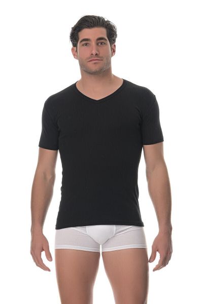Εικόνα της Lido Underwear Ανδρική Φανέλα Κοντομάνικη Με V Βαμβακερή μαύρο 460-M