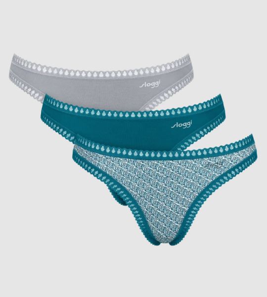 Εικόνα της 3Pack Sloggi Go Crush String Βαμβακερά Πετρόλ/Γκρι/Εμπριμέ.