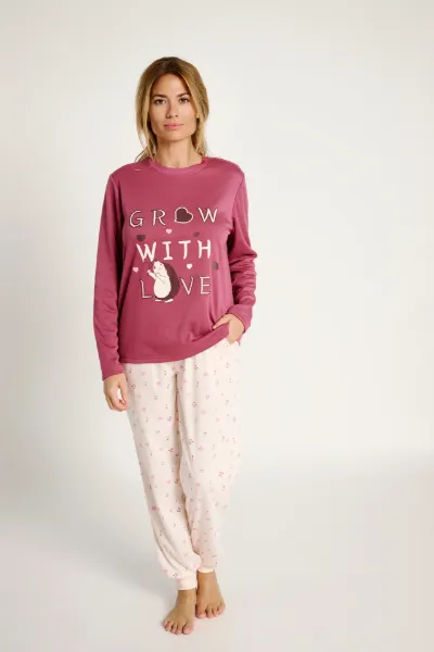 Εικόνα της Muydemi Σάπιο Μήλο/Εκρού Γυναικεία Πιτζάμα Με Χνούδι Εσωτερικά.