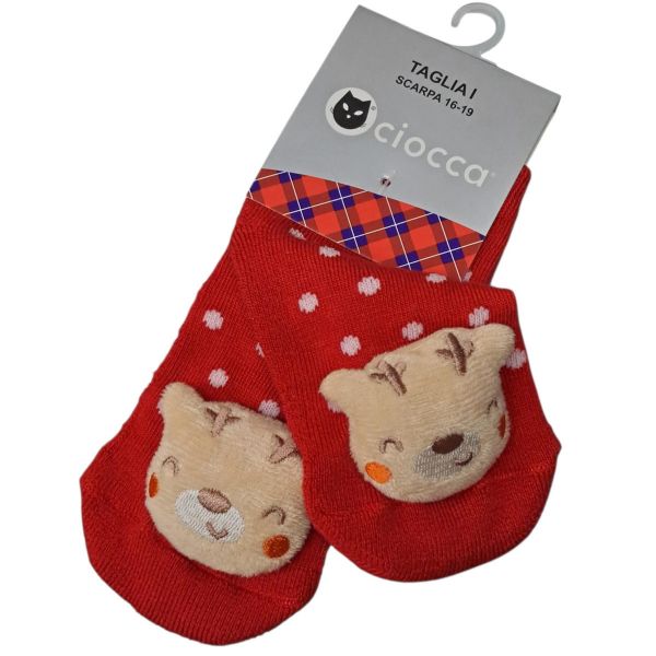 Εικόνα της Ciocca Κόκκινες Πουά Κάλτσες Με 3D Τάρανδο & Βεντουζάκια Σιλικόνης. (CNB003A)