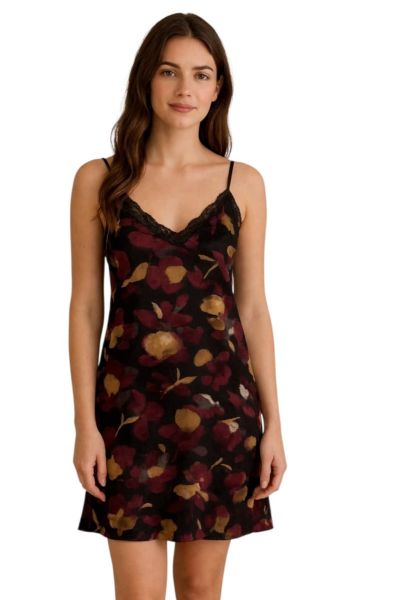 Εικόνα της Elite Μαύρο Εμπριμέ Γυναικείο Νυχτικό Με Ράντα.