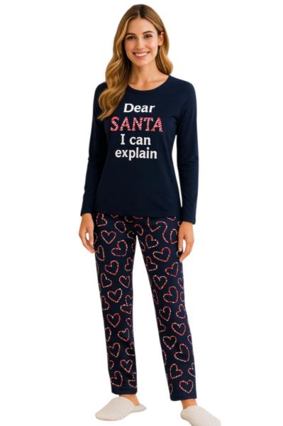 Εικόνα της Elite Βαμβακερή Ελαστική Μπλε Γυναικεία Πιτζάμα.