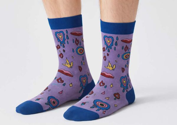 Εικόνα της Pournara Βαμβακερές Λιλά Ανδρικές Κάλτσες Με Σχέδιο.