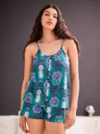 Εικόνα της Gisela Πράσινο Εμπριμέ Σορτς Πιτζάμας.