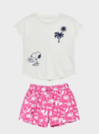 Εικόνα της Gisela Peanuts Βαμβακερές Γυναικείες Πιτζάμες Λευκό/Φούξια Εμπριμέ Σορτς.