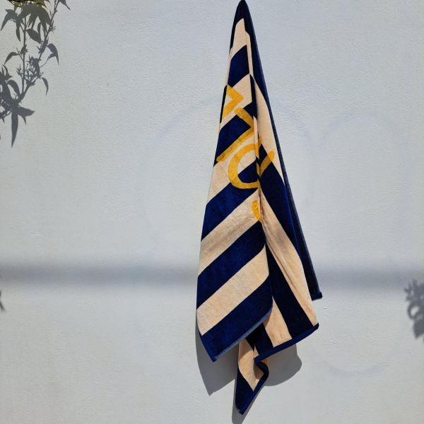 Εικόνα της Noidinotte Ριγέ Μπλε/Κίτρινη Βαμβακερή Πετσέτα Θαλάσσης (180X90).