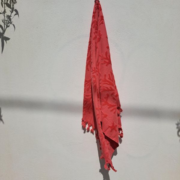 Εικόνα της Noidinotte Κοραλί Βαμβακερή Πετσέτα Θαλάσσης Με Ανάγλυφο Σχέδιο & Κρόσια (180X90).