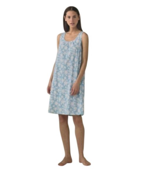 Εικόνα της Noidinotte Plus Size Βαμβακερό Γαλάζιο Εμπριμέ Νυχτικό Με Ώμο.