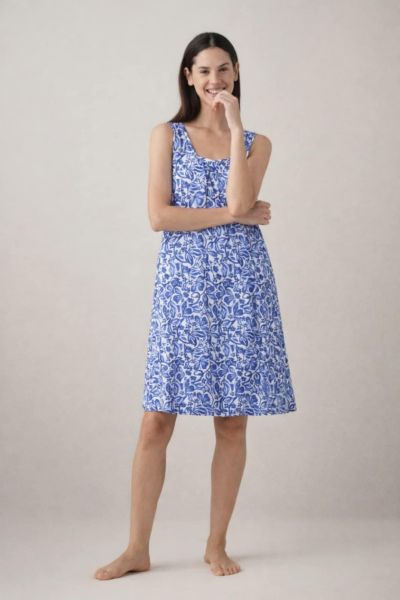 Εικόνα της Noidinotte Plus Size Βαμβακερό Μπλε Εμπριμέ Νυχτικό Με Ώμο.