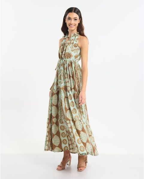 Εικόνα της Ble Resort Collection Αμάνικο Καφέ/Τιρκουάζ Φόρεμα.