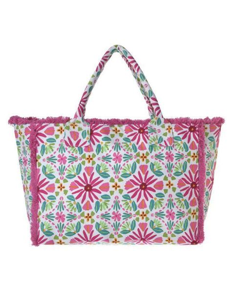 Εικόνα της Ble Resort Collection Εκρού/Φούξια Υφασμάτινη Τσάντα Με Φερμουάρ.