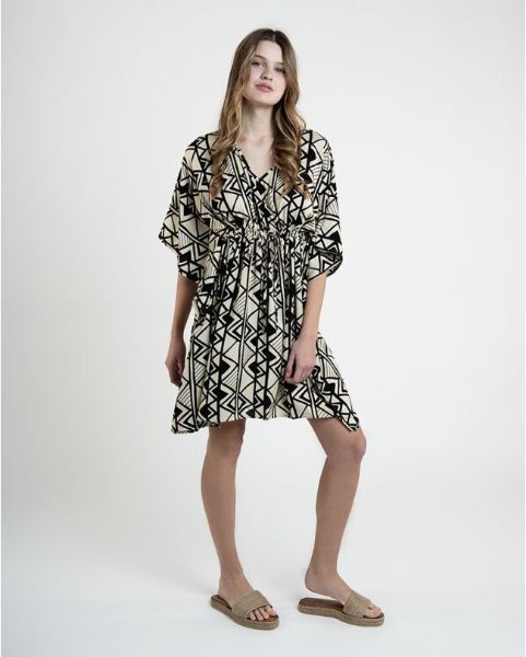 Εικόνα της Ble Resort Collection Καφτάνι Κοντό Μαύρο/Μπεζ.