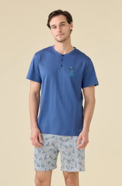 Εικόνα της Noidinotte Μπλε/Ριγέ Ανδρική Πιτζάμα Με Σορτς.