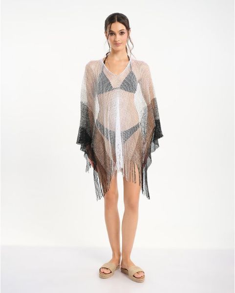 Εικόνα της Ble Resort Collection Διχτυωτό Κιμονό Λευκό/Μαύρο.