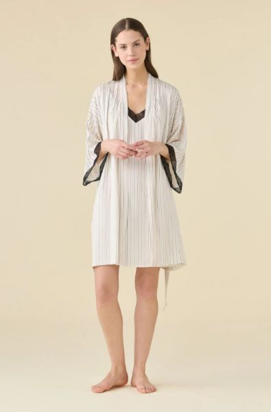 Εικόνα της Noidinotte Viscose Σετ Νυχτικό & Ρόμπα Ιβουάρ Ριγέ.