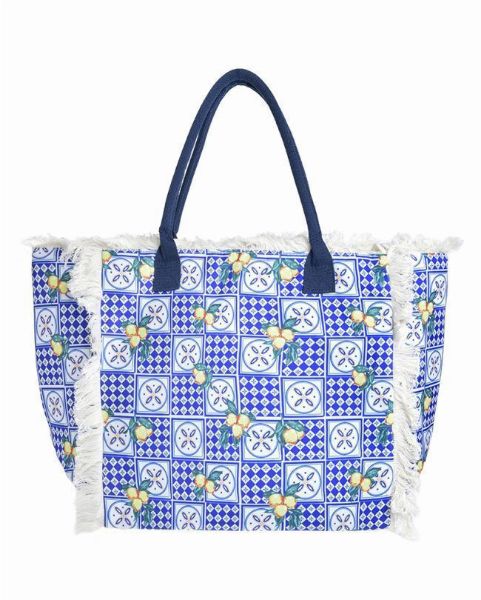 Εικόνα της Ble Resort Collection Μπλε/Εκρού Υφασμάτινη Τσάντα Θαλάσσης Με Φερμουάρ.