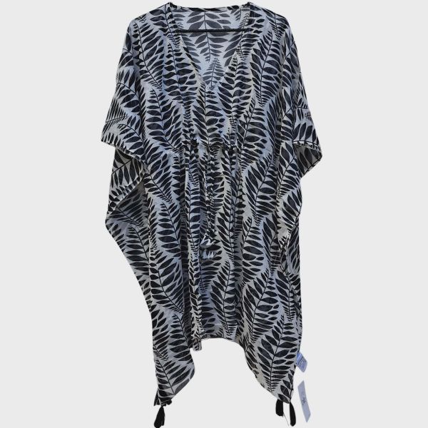 Εικόνα της Ble Resort Collection Ασπρόμαυρο Καφτάνι Βαμβακερό.