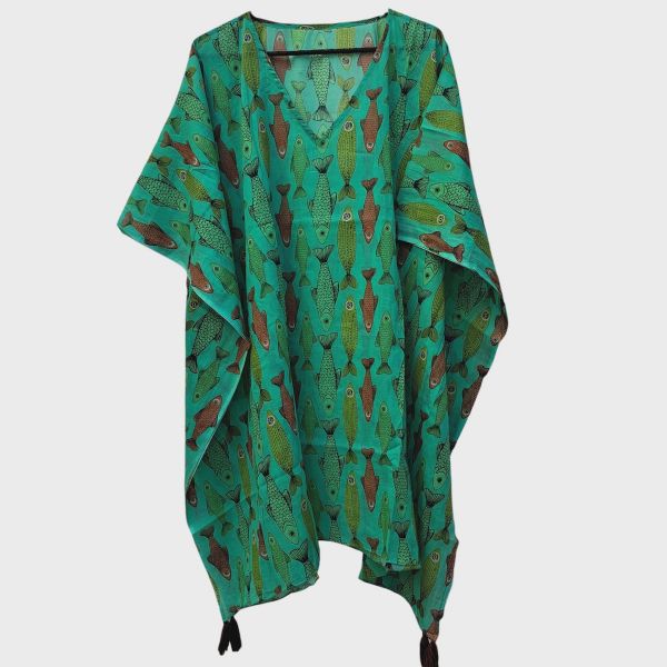 Εικόνα της Ble Resort Collection Πράσινο Καφτάνι Με Ψάρια.