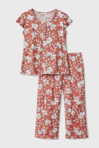 Εικόνα της Passion Κεραμιδί Γυναικεία Πιτζάμα Με Κάπρι.