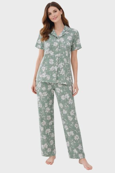 Εικόνα της Passion Πράσινη Γυναικεία Πιτζάμα Κουμπωτή Με Μακρύ Παντελόνι.