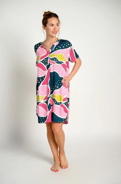 Εικόνα της Muydemi Βαμβακερό Μπλε/Ροζ Γυναικείο Νυχτικό.