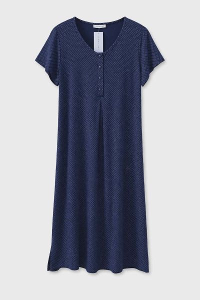 Εικόνα της Passion Viscose Μπλε Πουά Κοντομάνικο Νυχτικό.