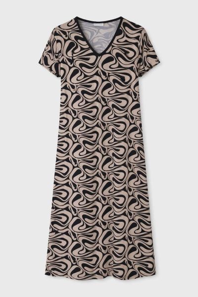 Εικόνα της Passion Viscose Μπεζ/Μαύρο Homewear Κοντομάνικο.