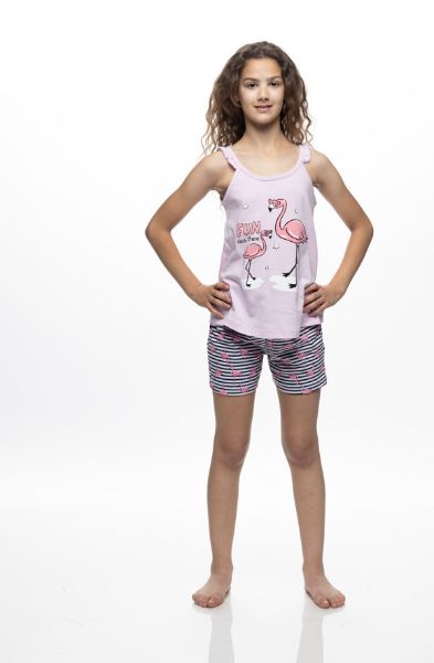 Εικόνα της Galaxy Βαμβακερή Παιδική Πιτζάμα Ροζ/Ριγέ.