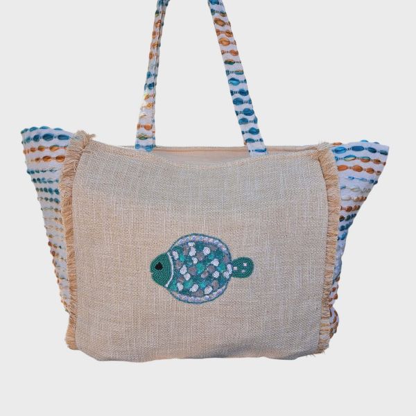 Εικόνα της Ble Resort Collection Μπεζ Τσάντα Θαλάσσης Με Φερμουάρ 60X35X18.