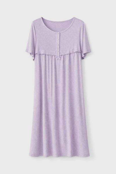 Εικόνα της Passion Viscose Άτονο Μωβ Κοντομάνικο Γυναικείο Νυχτικό Εμπριμέ.