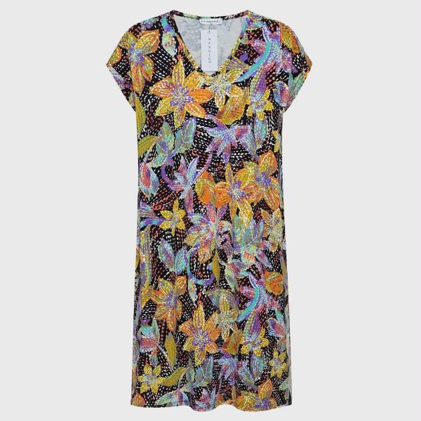 Εικόνα της Passion Viscose Πολύχρωμο Homewear Φόρεμα Με Ζαπονέ Μανίκι.