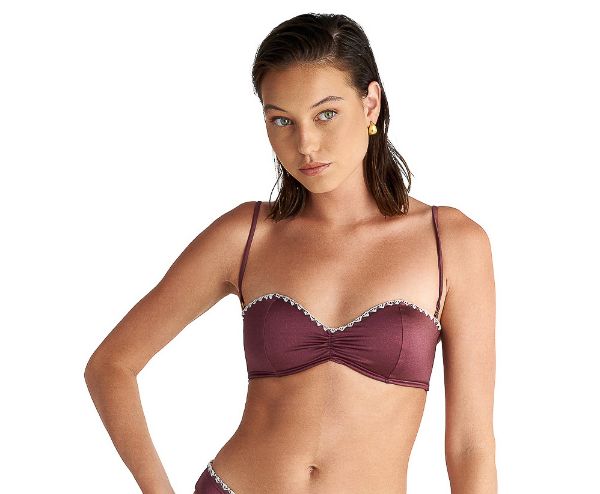Εικόνα της Blu4u Μελιτζανί Bikini Top Με Επένδυση Strapless,Χωρίς Μπανέλες.