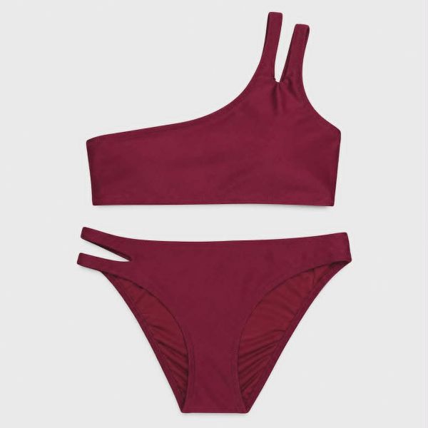 Εικόνα της Apple Set Bikini Μπορντό Shinny Top Με Έναν Ώμο & Slip.