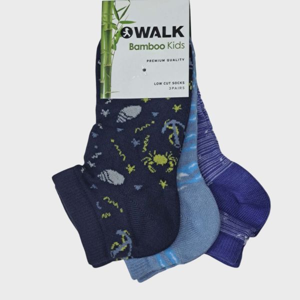 Εικόνα της 3Pack Bamboo Walk Παιδικές Κοντές Κάλτσες Με Σχέδια Μπλε/Σιέλ/Ρουά.