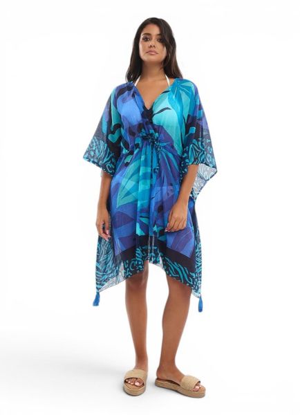 Εικόνα της Ble Resort Collection Καφτάνι Βαμβακερό Μπλε Εμπριμέ.