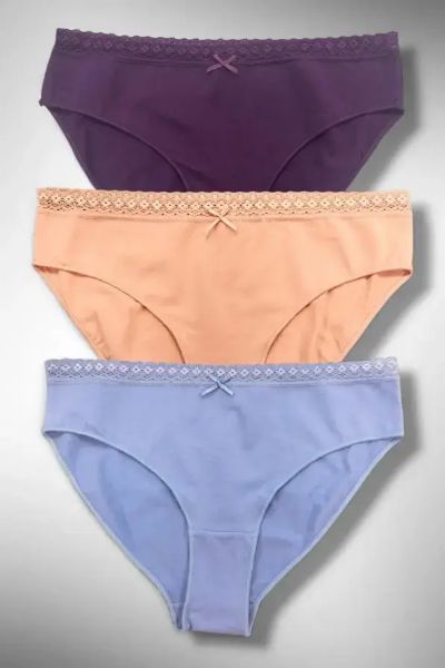 Εικόνα της IDER Βαμβακερά Γυναικεία Slip 3Pack με Δαντέλα Λεβάντα/Δαμασκηνί/ΜπεζΡοδακινί 3072-1-3P